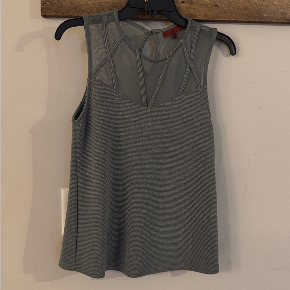 Red Brand Gray Top with Sheer Accents